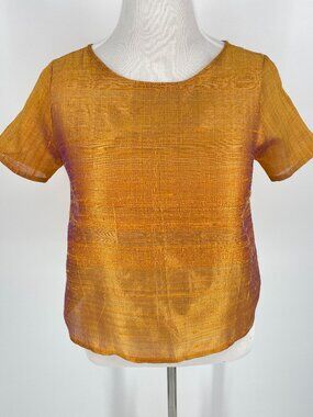 Huulala Orange Iridescent 100% Raw Silk Top NWT Medium Artisan Shot